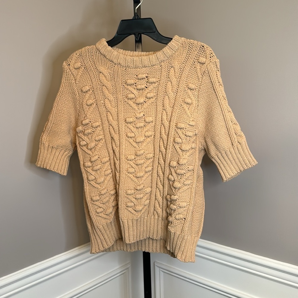 Zara mid camel short sleeve textured sweater size large - Picture 2 of 7